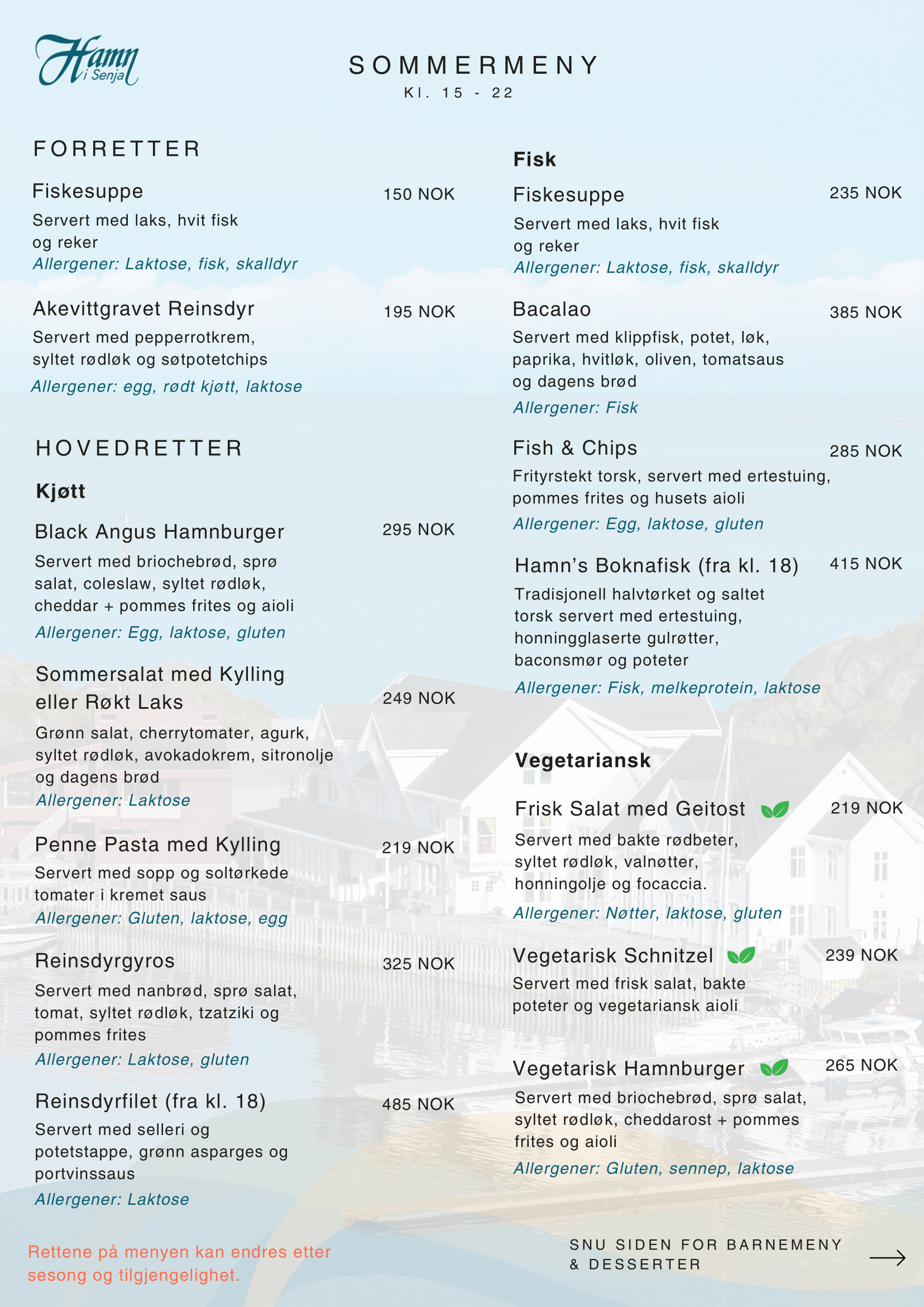 Summer menu NO