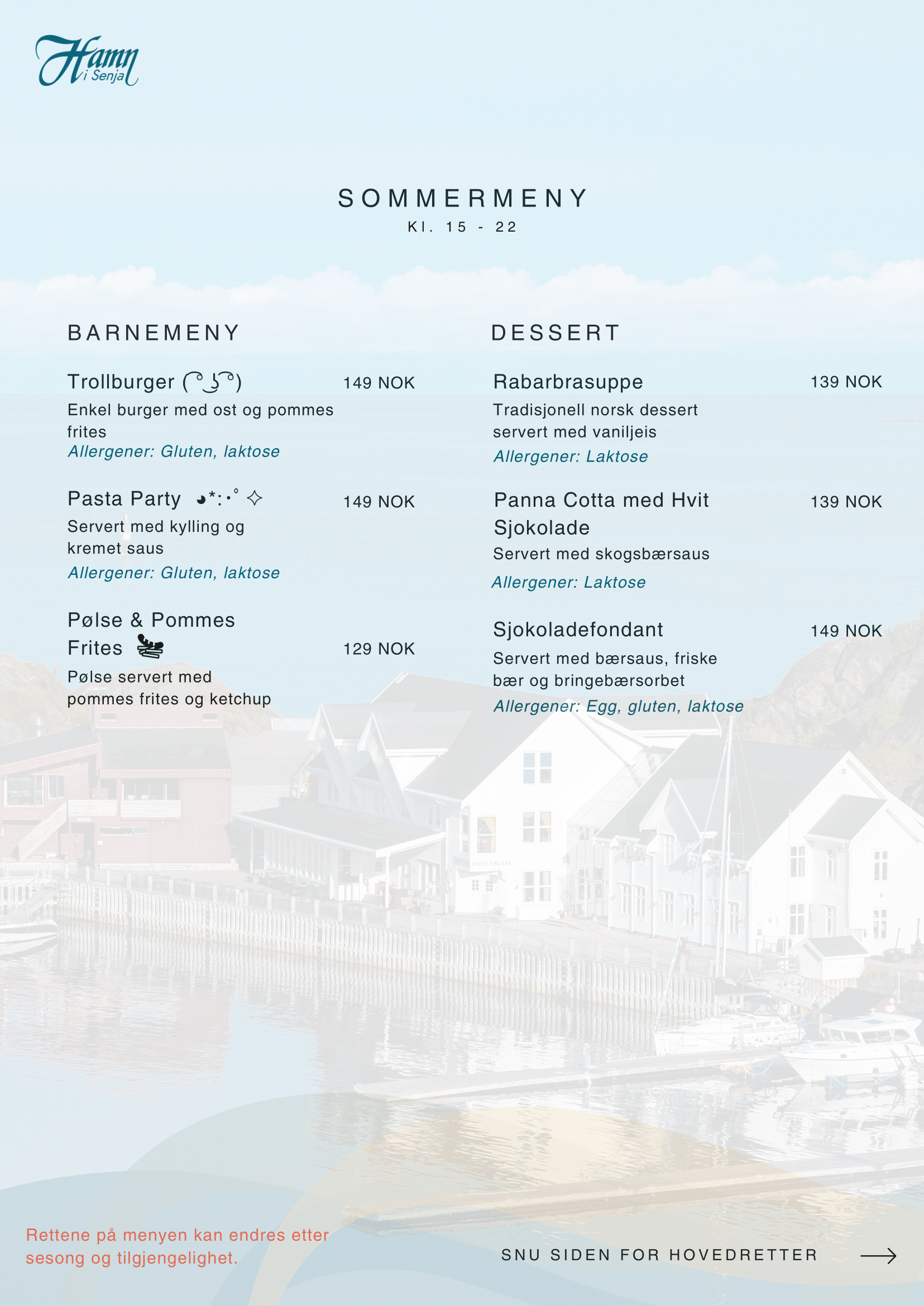 Summer menu NO