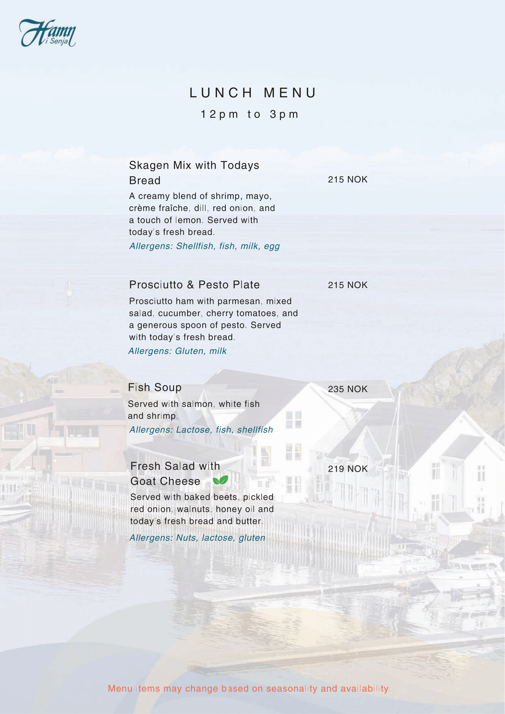 Summer menu