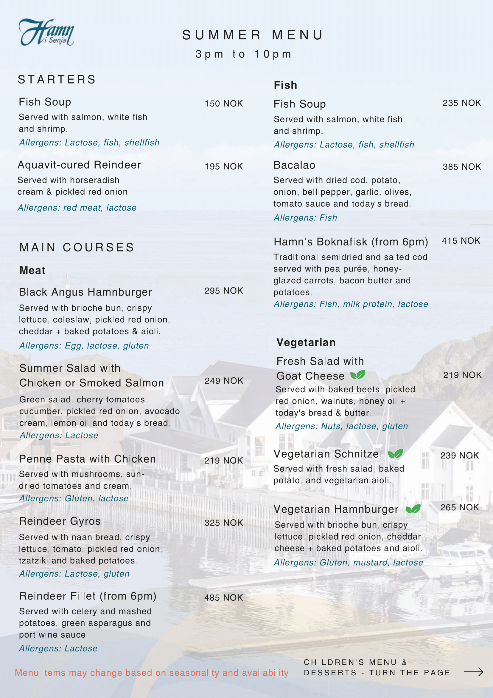Summer menu