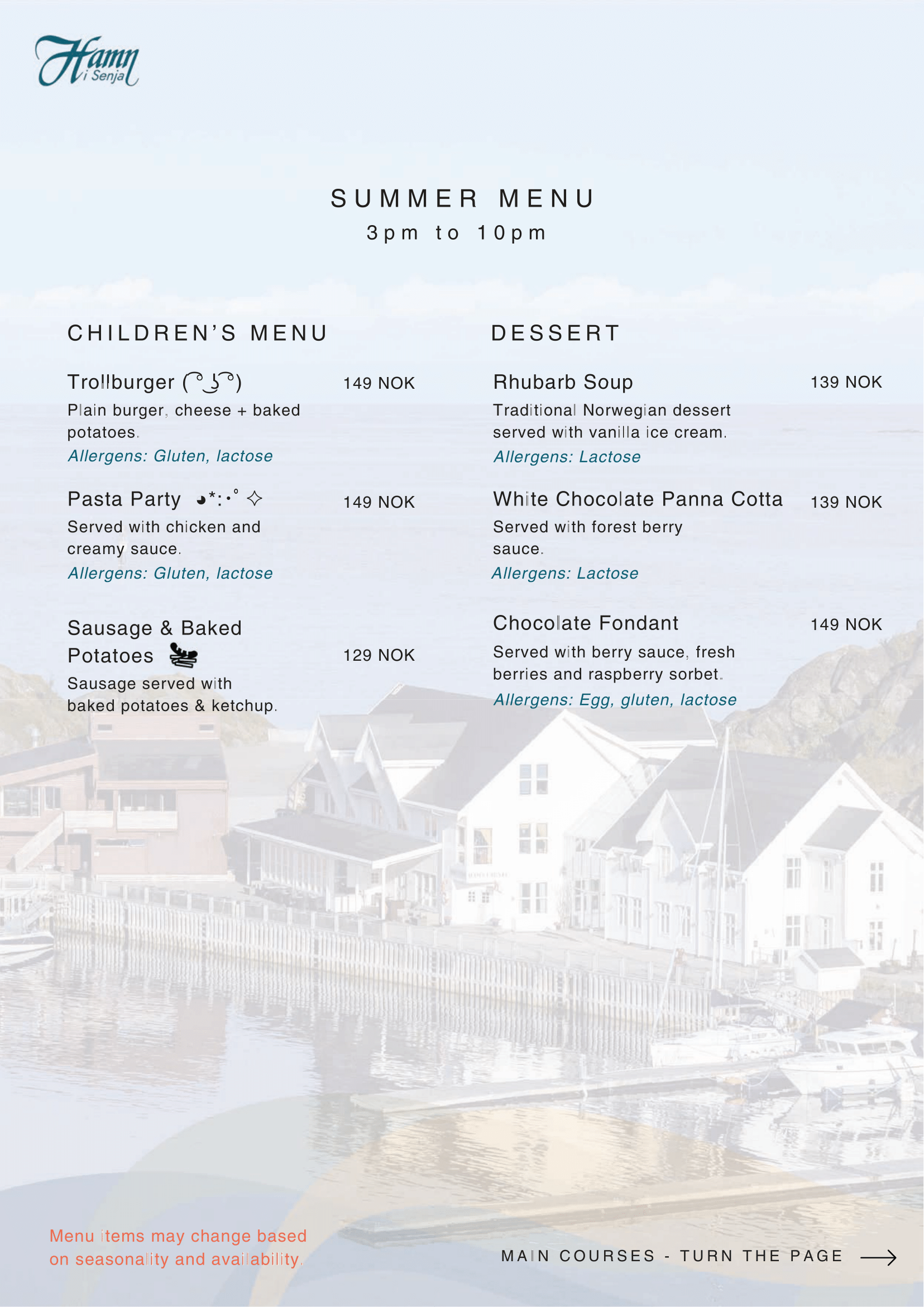 Summer menu