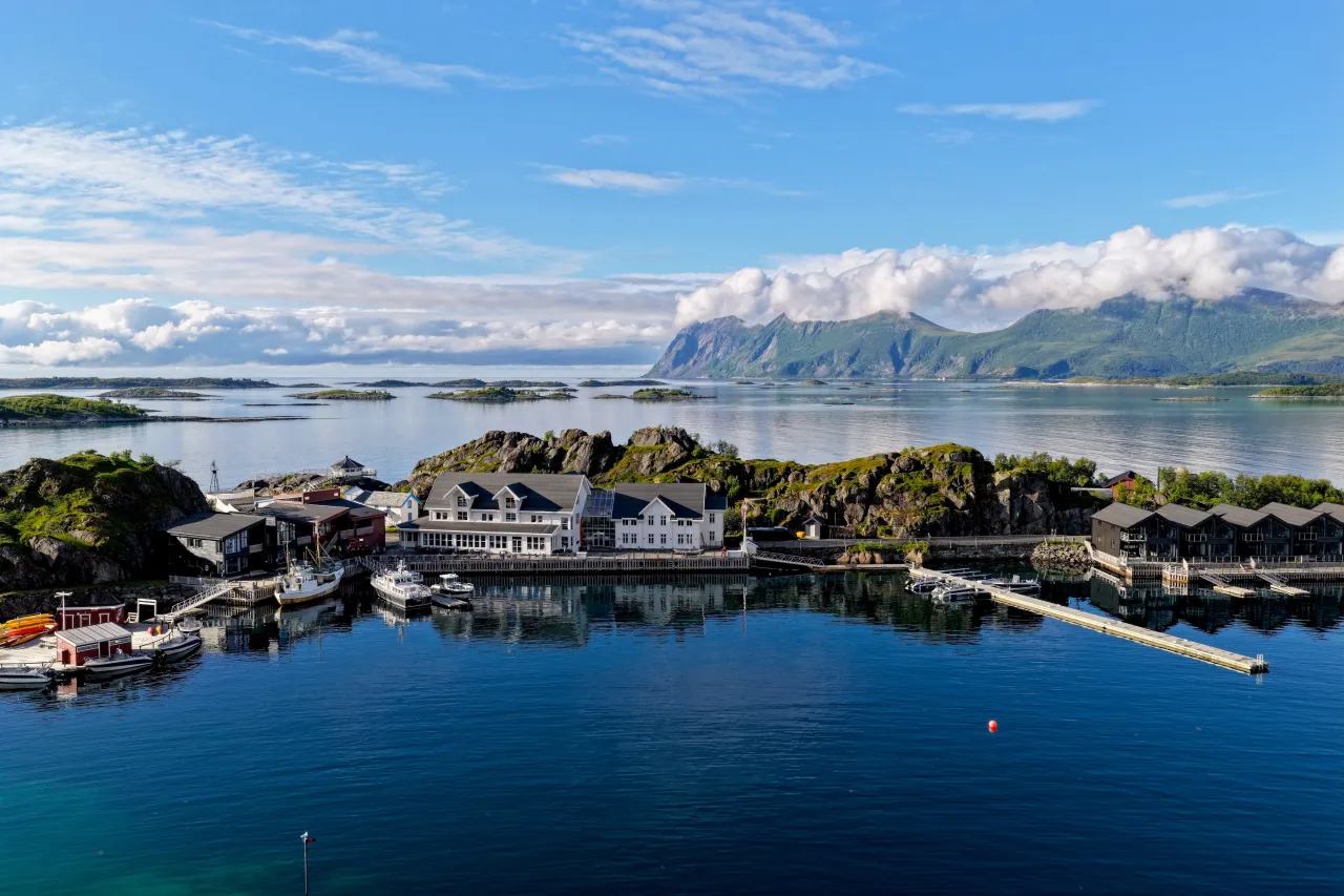 Hamn i Senja drone overview summer 2026
