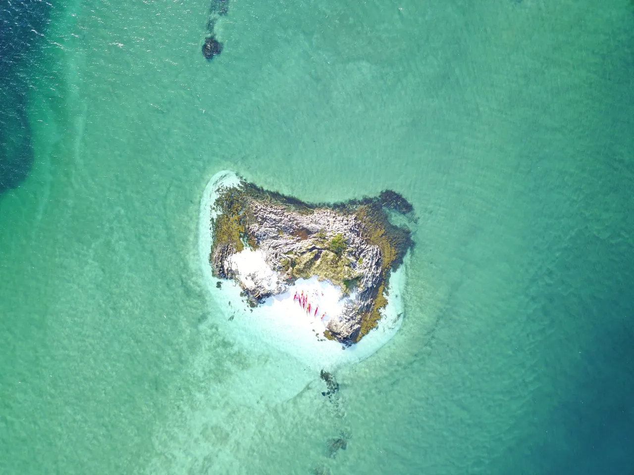 kayaking outside Hamn island drone photo